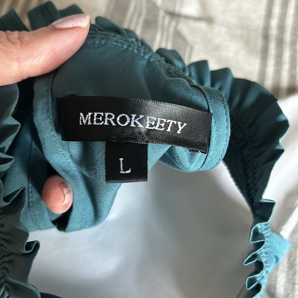 Halter Neck Tired Dress Smocked Waist Teal Green Large - Picture 6 of 11